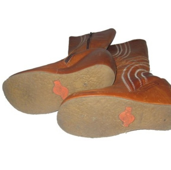 SOLD Vintage Destroy Wedge Hi Heel Leather Boots - Picture 4 of 4